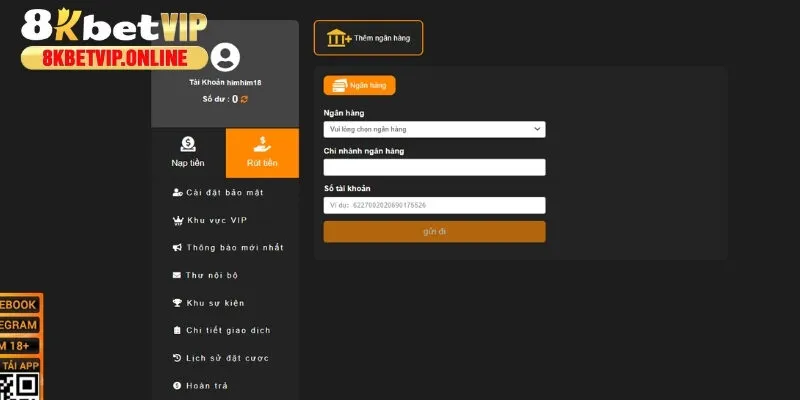 Hướng dẫn các bước rút tiền từ tài khoản cược qua tài khoản ngân hàng