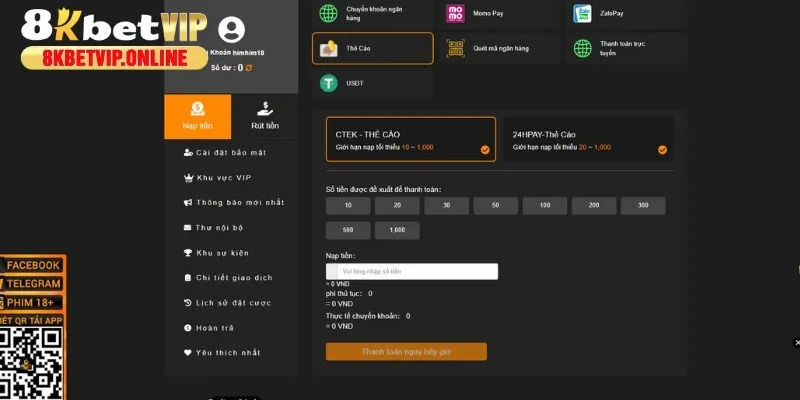 Nạp tiền vào tài khoản cược bằng thẻ cào đơn giản và an toàn