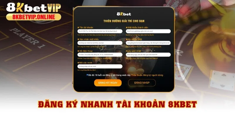Đăng ký tài khoản 8KBET thỏa sức đặt cược và nhận thưởng
